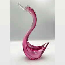 Italian Murano Art Glass Large Swan Bird Pink Cranberry Sculpture Vintage