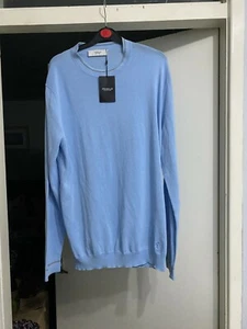 Pringle of Scotland Men's Crew Neck Ozono Blue/Zine Cotton Tipping Jumper £210 - Picture 1 of 9