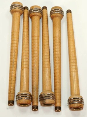 6 Wood Quills Bobbins Spools Spindles Metal Brass Tip from an Industrial Mill - Image 1 of 4