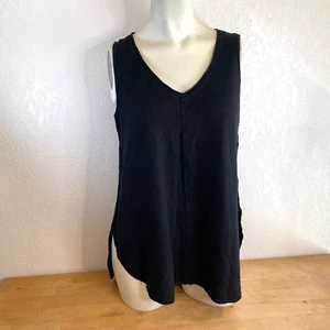 Locker geschnittenes Tanktop Damen klein schwarz minimalistisch Lagenlook Leinen/Baumwolle Tunika - Bild 1 von 7