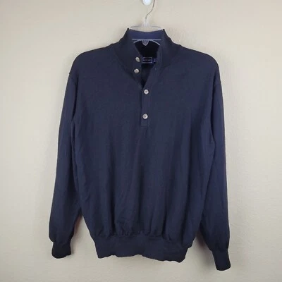 Paul Fredrick Mock Neck Sweater Black Mens  Large 100% Extra Fine Merino Wool - Image 1 of 4