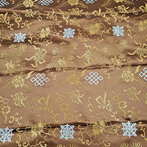 Chinese Oriental Brocade Silk Fabric Heavy Rich Brown Gold Floral Dragon 3+ Yd - Picture 1 of 10