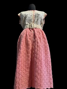 Vintage Handmade Vintage 1950’s Pink /white Crocheted Dress - Picture 1 of 17