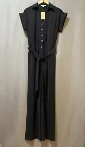NWT Michael Kors Women Short Sleeve Button Belted Wide-Leg Jumpsuit Size M Black - Picture 1 of 15