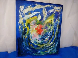 Original Abstraktes Acryl Gemälde auf Leinwand Wirbel Meer Ozean Blau & Gelb - Bild 1 von 10