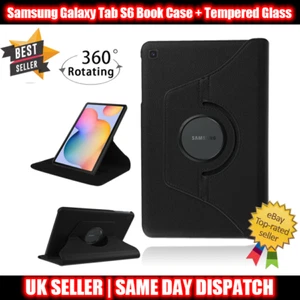 For Samsung Galaxy Tab S6 SM-T860 360° Rotating Book Case + Tempered Glass - Picture 1 of 5