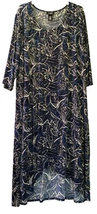 Any Wear by Catherines Kleid marineblau Blattdruck Maxi hoher niedriger Saum 3/4 Ärmel Gr. 4X - Bild 1 von 5