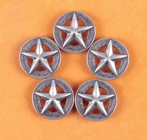 SET 10 STCK. 25*25 MM WESTERN TEXAS ERHABENER STERN ANTIK SILBER LEDER CONCHOS TACK - Bild 1 von 10