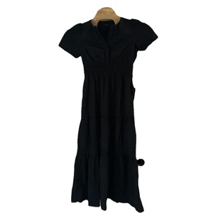 Maxi abito donna Quince 100% cotone biologico popeline a strati nero piccole tasche - Foto 1 di 6