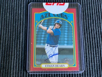 2021 TOPPS HERITAGE MINOR LEAGUE ETHAN HEARN *RED AUTO #1/1*  AZL CUBS - Image 1 of 2