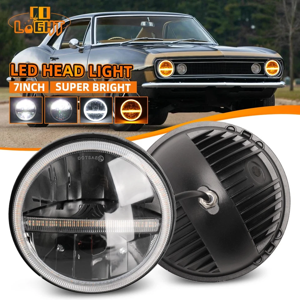 Faro LED redondo DOT 7" haz alto/bajo apto para Chevy 67-1981 Camaro 75-1980 C10 Foto 1 de 4