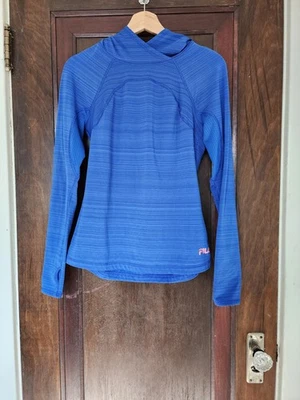 FILA "Live in Motion" Blue Athletic Top – Women’s Size Small – EUC – Thumb Holes - Image 1 of 4