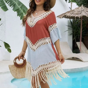 Orange Patchwork Dress for Women Suitable for Beach and Outdoor Activities - Picture 1 of 24