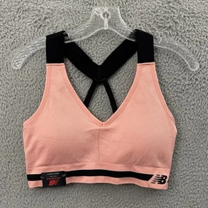 NWT New Balance Medium Impact Sports Bra Peach Pink Black Athletic Women's Large - Picture 1 of 7