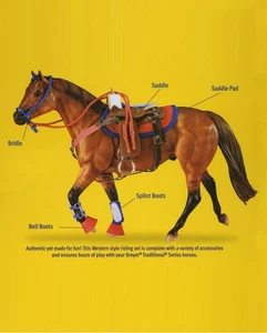Westernreitset Breyer Traditional Accessory 2051 Maßstab 1:9 rot & blau MOC - Bild 1 von 3