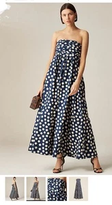 J.CREW Strapless Bow Back Maxi Dress Polka Dot Print, Size 12 - Picture 1 of 3
