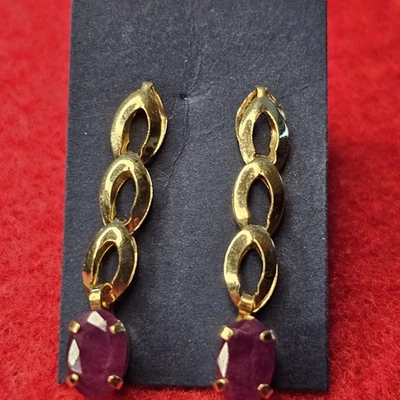 Clyde Duneier CID 10K Yellow Gold Articulating Ruby Dangle Earrings 7/8" .75g - Image 1 of 4