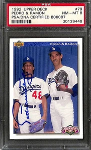 Tarjeta coleccionable firmada por Pedro Martínez 1992 Upper Deck Dodgers PSA casi nueva-como nueva 8 - Imagen 1 de 3