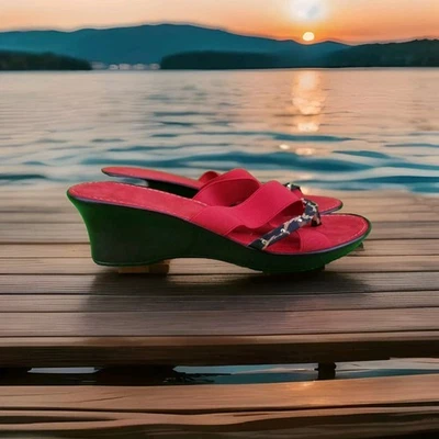 ✅Zapateros italianos BENZ Sandalias Mujer 8 Slide Cuña ROJO Tela Zapato Informal✅ Foto 1 de 4