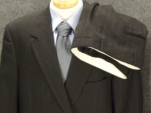 VTG Evan Picone Men 48R Charcoal Gray Wool Stripe Suit 42x28 Pleat Pants 2 Btn - Picture 1 of 12