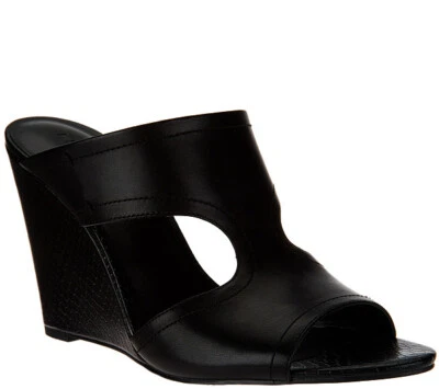 H by Halston Open-Toe Cut-Out Leather Mules - Holly Black size 9.5 - Image 1 of 4
