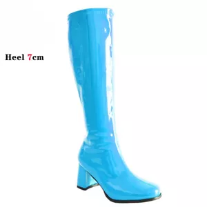 Botas Gogo de 7 cm Tacón Cuadrado Hasta la Rodilla Botas de Fiesta Retro Cremallera Cruzada Zapatos de Vestir - Imagen 1 de 33