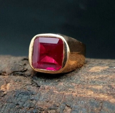 2.50CT Cushion Cut Natural Red Ruby Christmas Gift Men's Ring 18k Yellow Gold - Image 1 of 4