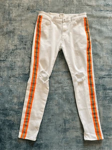 Jeans skinny uomo KDNK effetto invecchiato bianco arancione righe riflettenti 34 - Foto 1 di 8