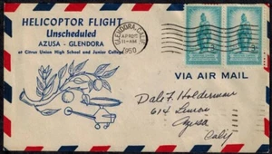 USA 1950 Helicoptor Flight Cacheted Cover w/ Los Angeles Backstamp - Picture 1 of 3