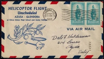 USA 1950 Helicoptor Flight Cacheted Cover w/ Los Angeles Backstamp - Image 1 of 3