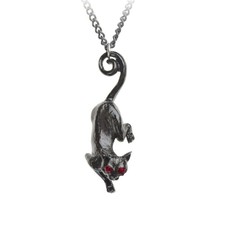 Alchemy Gothic Cat Sith Pendant Celtic Fairy Witch Pewter Red Swarovski Crystal 