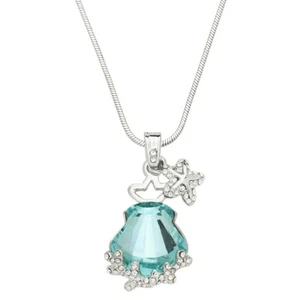 Turquoise Crystal Shell Necklace Rhinestone Starfish Detail SILVER Jewelry - Picture 1 of 2
