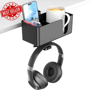 4 in 1 Desk Cup Holder - Clamp on under Desk Headphone Hanger - Rotating Headpho - Picture 1 of 12
