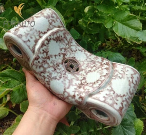Almohada para efectivo de cobre con rama de flor de loto esmalte rojo porcelana china Ming de 11" - Imagen 1 de 7