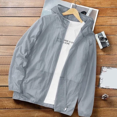 Tops Sun Protection Outwear Anti UV Coat Jacket Ultra-thin Hooded Ice Silk Men ♡ - Image 1 of 4