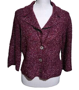 JH Collectibles Purple Tweed Cropped Cardigan 2 Button Front 3/4 Sleeve SZ Large - Picture 1 of 10