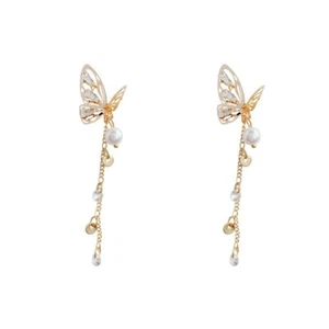 Butterfly Earrings Dangle Women's Long Ear Drop Dangle Silver Plated Stimulated - Picture 1 of 4
