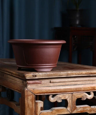 11.8in Chinese Collection Round Refine Zisha Handmade Potted Bonsai Flower Pot - Image 1 of 4
