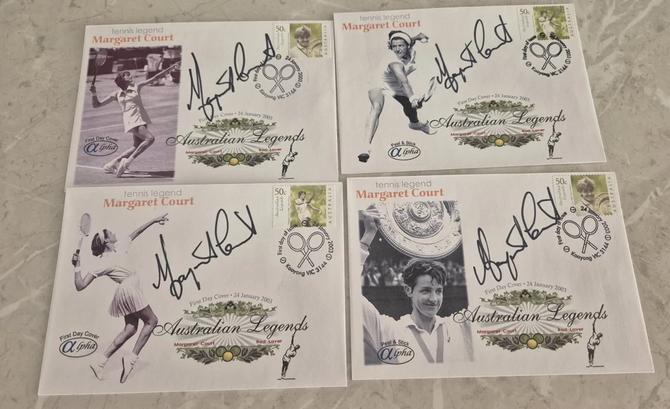 *SIGNED* TENNIS Margaret Court  AUSTRALIA ALPHA  PEEL N STICK 4 FIRST DAY COVER  — 第 1/3 张图片