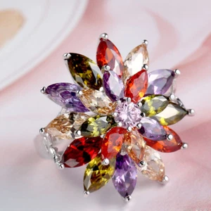 Wedding Jewelry Mona Lisa Natural Peridot Morganite Garnet Silver Ring Size 6-10 - Picture 1 of 6