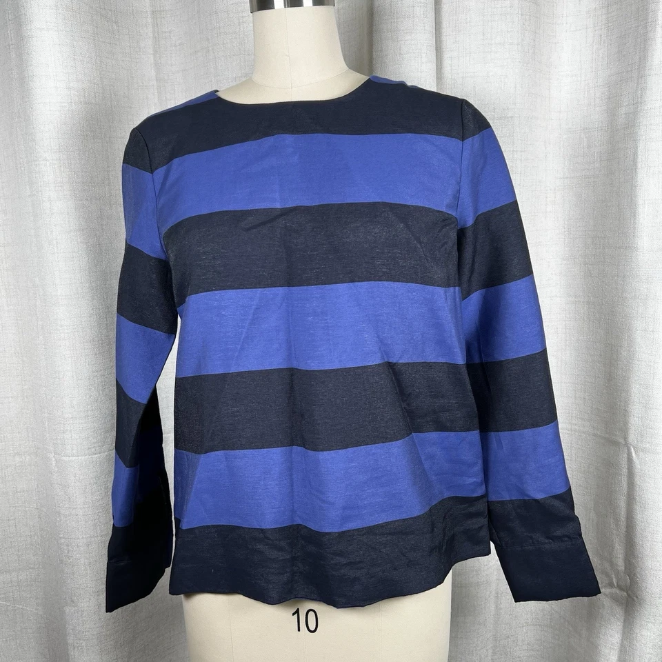 Banana Republic Womens Iridescent Black Blue Rugby Stripe Button Back Top Medium