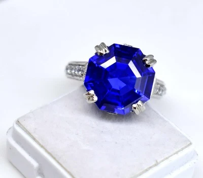 Elegante anello con ciondolo in tanzanite blu 7,70 GM in argento sterling... - Immagine 1 di 4