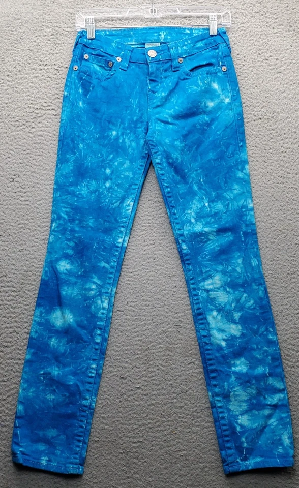 Jeans skinny True Religion meninas 14 multicolorido tingimento de gravata design 5 bolsos externo - Imagem 1 de 4