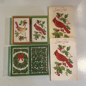 Vintage Christmas Hallmark Bridge 2 Playing Card Sets 2 Score Pads New in Box - Picture 1 of 8
