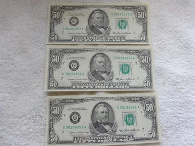 $50.00 (FIFTY DOLLAR BILLS) IN CONSECUTIVE SERIAL NUMBERS--3-NOTES- UNCIRCULATED - Image 1 of 2