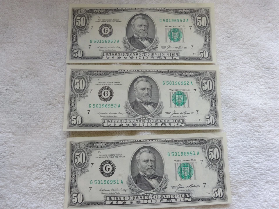 $50.00 (FIFTY DOLLAR BILLS) IN CONSECUTIVE SERIAL NUMBERS--3-NOTES- UNCIRCULATED - Image 1 of 2