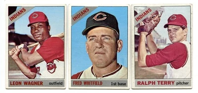 批量 (3) 1966 年 Topps 克利夫兰印第安人棒球卡 — 第 1/2 张图片