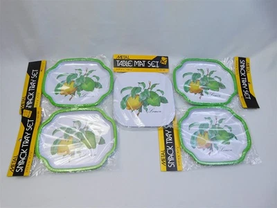 10 Pcs Vtg KMART Lemon Green Yellow Metal Snack Trays & Table Mats Set NOS - Image 1 of 4