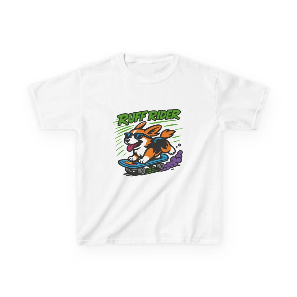 Kids Heavy Cotton Tee Corgi Skateboard Dog Skateboarding - Image 1 of 1