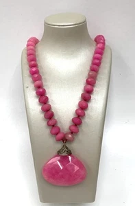 Vibrant Pink Agate Stone Necklace - Faceted Beads, Sterling Silver Toggle 82gm - Picture 1 of 10